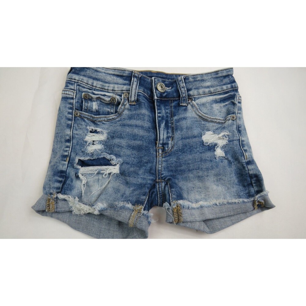 American Eagle Shorts Womens 00 Blue Distressed Denim Next Level Stretch Cutoff